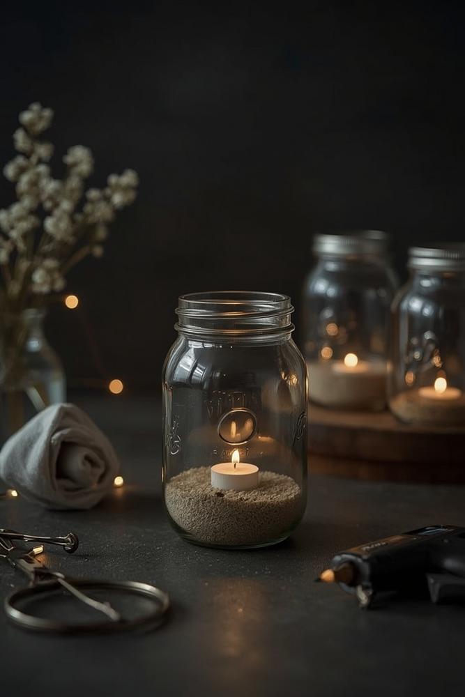 Mattiertes Geist Einmachglas mit warmem LED Glow