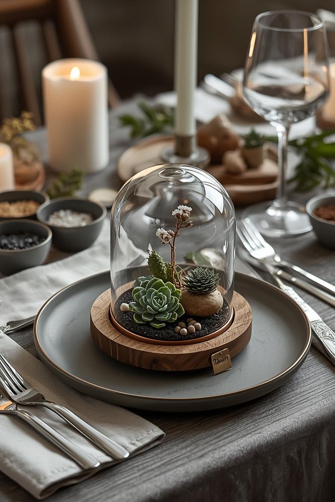 Glaskuppel Mini‑Gewächshaus mit Sukkulenten