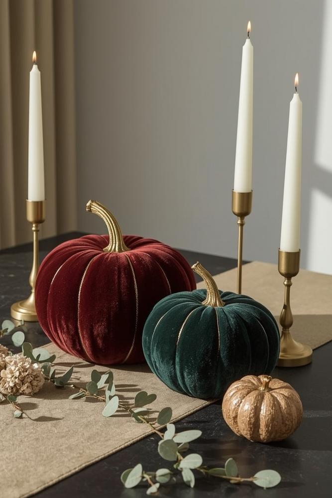 Halloween DIY Kürbis kreativ – Samtkürbis mit Goldkante