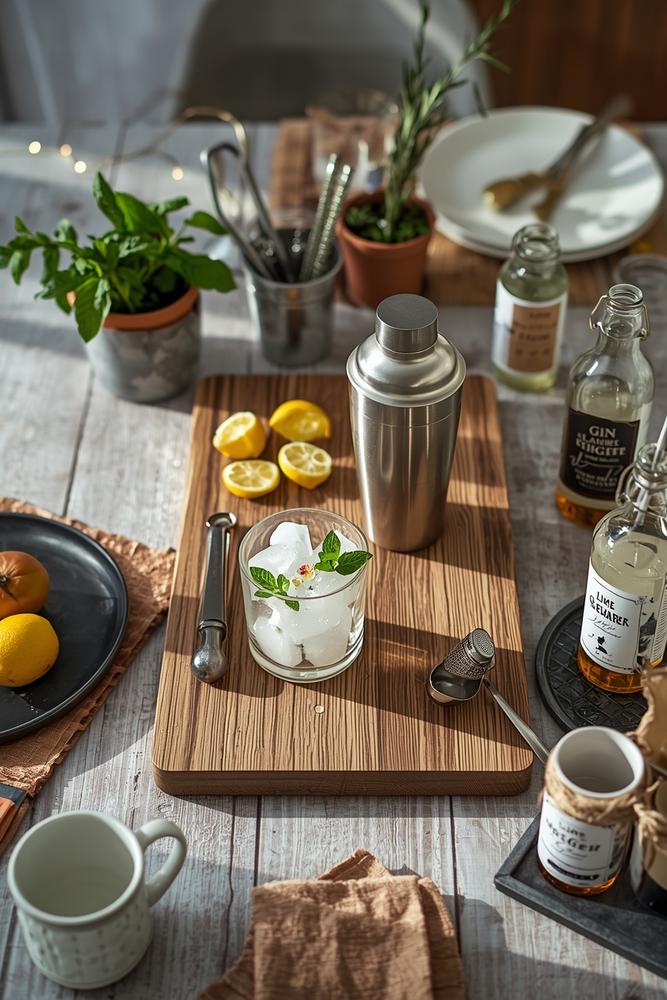 DIY-Drink-Station mit Kräutern und Cocktailshaker