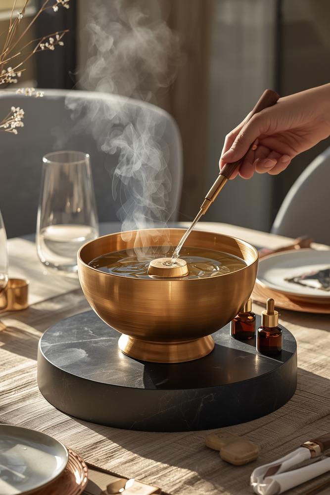 Messing-Klangskulptur mit integriertem Duftöl-Brunnen