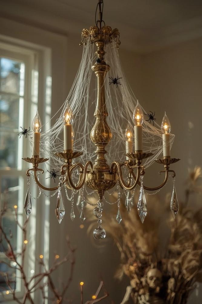 Messing-Kronleuchter mit flackernden LED-Kerzen