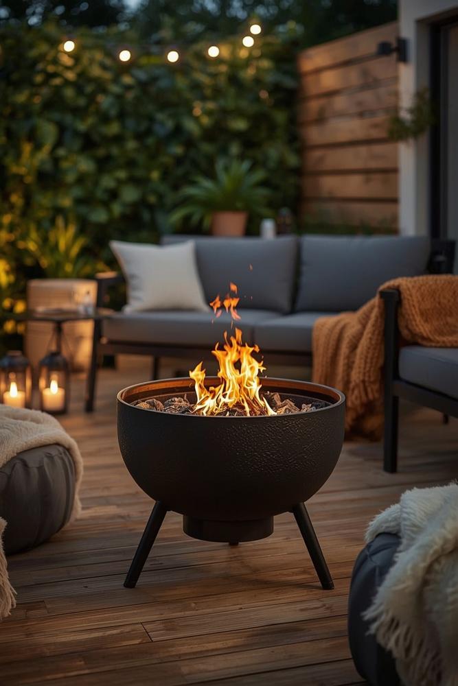 Mobiler Terrassenofen als Herzstück auf moderner Terrasse