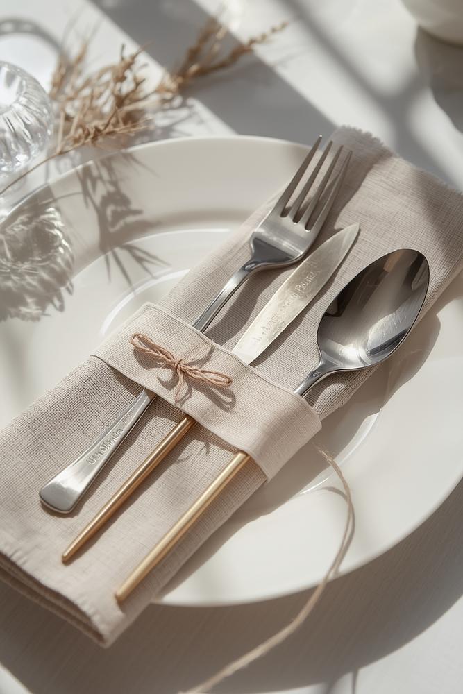 Personalisierte Besteck-Giveaways auf Leinenserviette