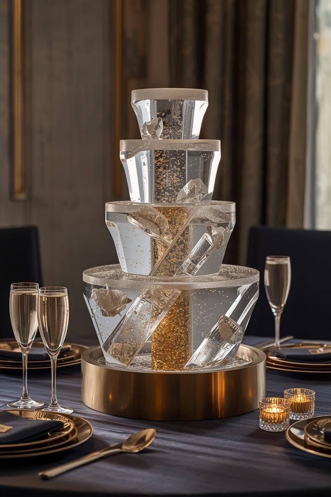 Skulpturaler Champagner-Eisbrunnen als Centerpiece